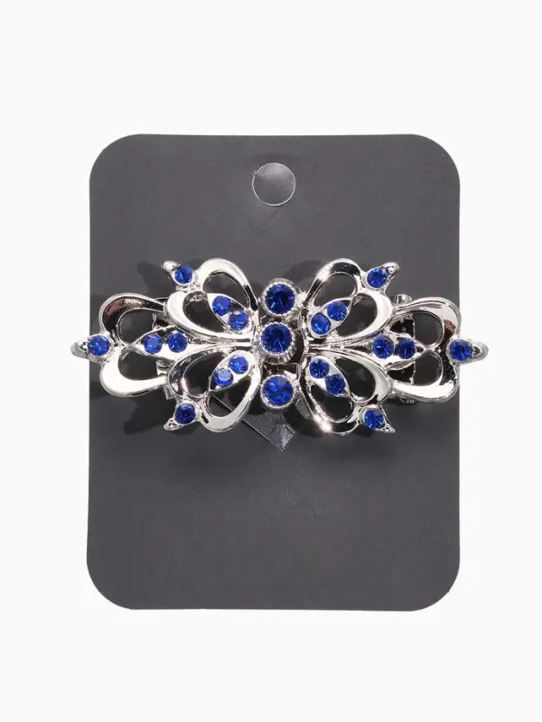 Зажим для кардигана "Ажур", цветы, цвет синий в серебре