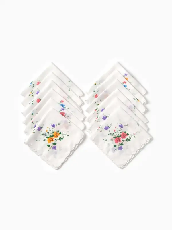 Платки носовые женские Экономь и Я "Полянка" 30*30 см, (набор 12 шт), рис. МИКС,100% пэ