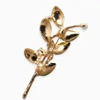 Брошь "Веточка с жемчугом", цвет бело-зелёный в золоте