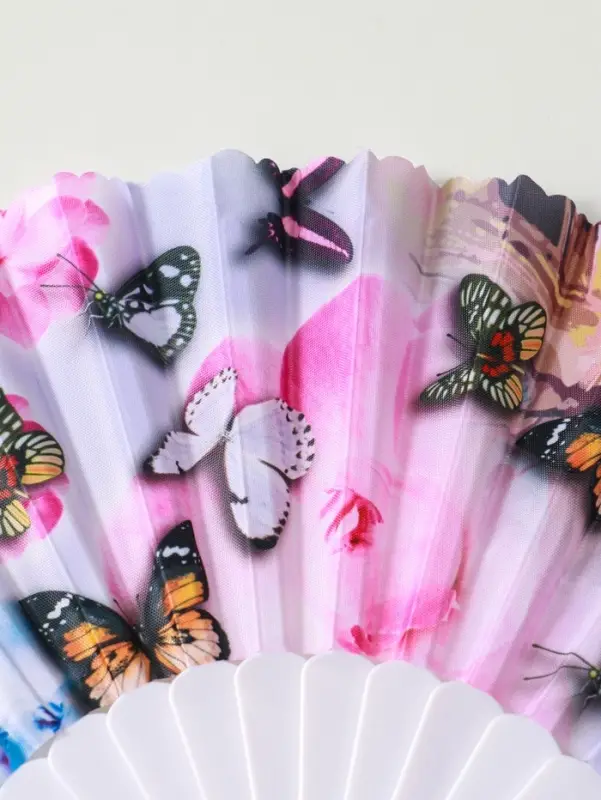 Веер пластик, текстиль "Бабочки и цветы на леопарде" МИКС 23 см