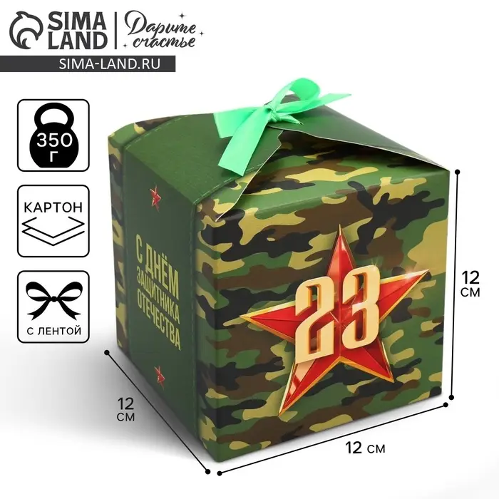 Коробка подарочная складная, упаковка, &laquo;С 23 февраля, камуфляж&raquo;, 12 х 12 х 12 см