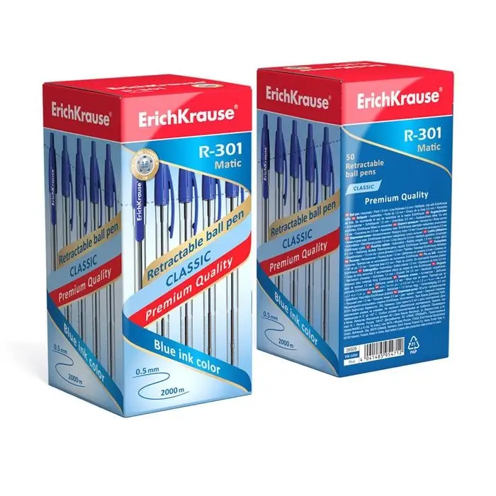 Ручка шариковая автоматическая ErichKrause R-301 MATIC, узел 1.0 мм, цвет чернил синий, длина непрерывной линии письма 2000 метров