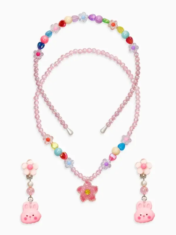 Комплект детский &laquo;Выбражулька&raquo; 3 предмета, клипсы, бусы, ободок, крлики, цветной