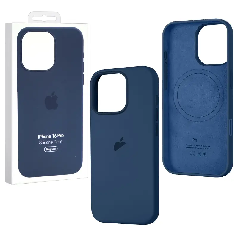 Чехол iPh 16 Pro Silicon Case 100% ORG (MagSafe + анимация NFC Clear) c LOGO Dark Blue