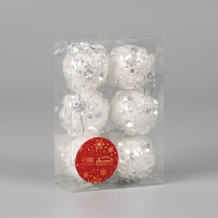 Набор шаров пластик d-5 см, 6 шт "Альваро" пайетки, белый