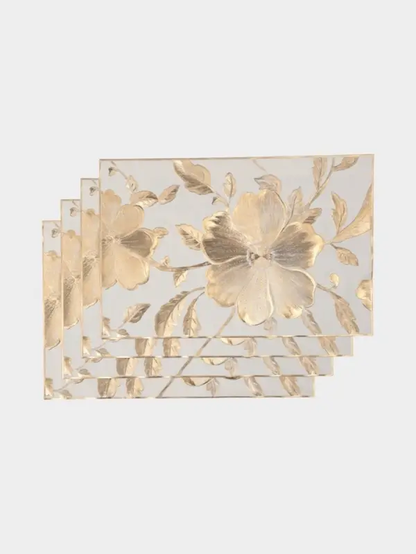 Набор салфеток для стола Доляна &laquo;Цветы&raquo;, 44,5&times;30 см, 4 шт, ПВХ, цвет золото