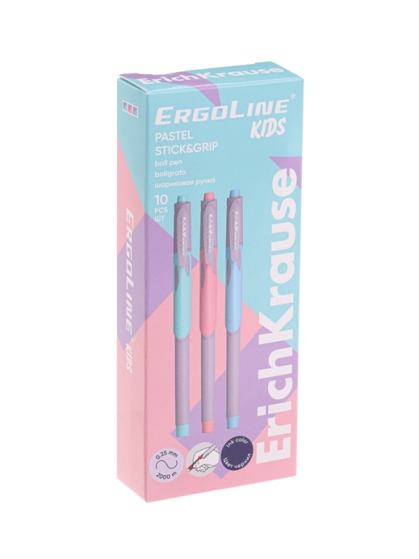 Ручка шариковая ErichKrause ErgoLine Stick&Grip Pastel, 0.5мм, первоклассника, синяя