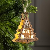 Ёлочная игрушка &laquo;Ёлочка с медведем&raquo;, от батареек, свечение тёплое белое