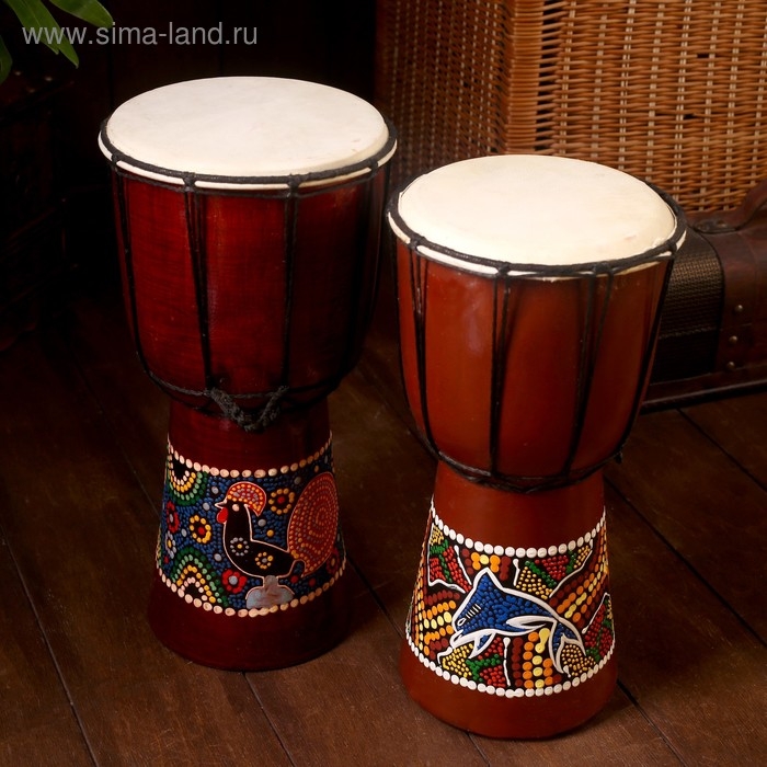 Сувенирный музыкальный инструмент "Барабан Джембе узорчатый" 30х16х16 см МИКС