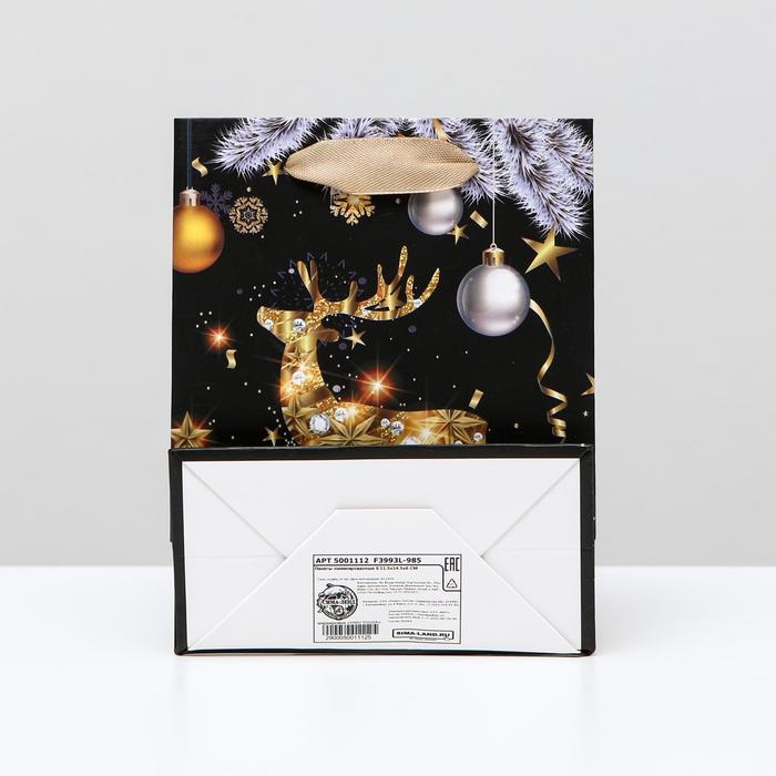 Пакет ламинированный "Золотистый олень", 11,5 x 14,5 x 6 см