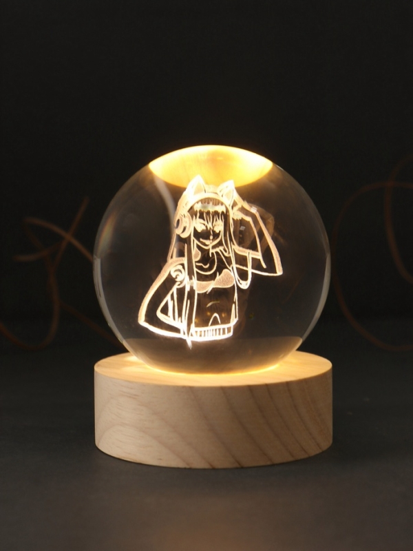 Сувенир стекло подсветка "Шар. Аниме" d=6 см подставка дерево, USB
