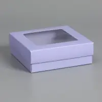Коробка складная, крышка-дно,с окном, сиреневая, 15 х 15 х 5 см