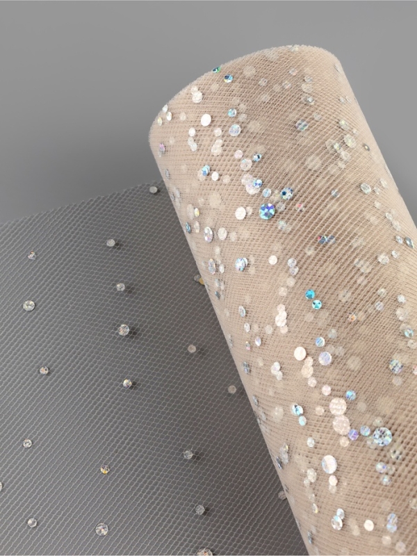 Фатин с блёстками, 15 см, 23 &plusmn; 1 м, 11 &plusmn; 1 г/кв.м, цвет бежевый №37