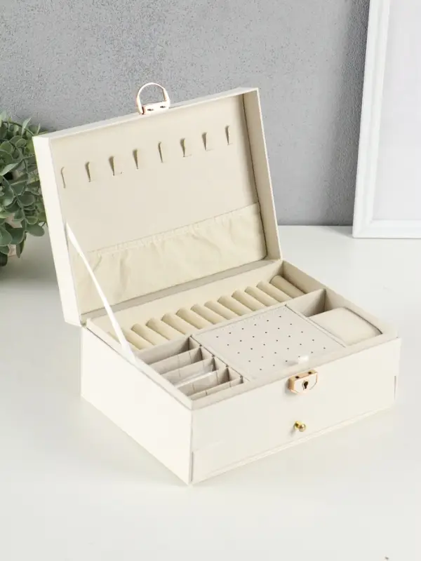 Шкатулка для украшений "Стёганная" 2 яруса, цвет белый, 17,5х23,5х10,5 см