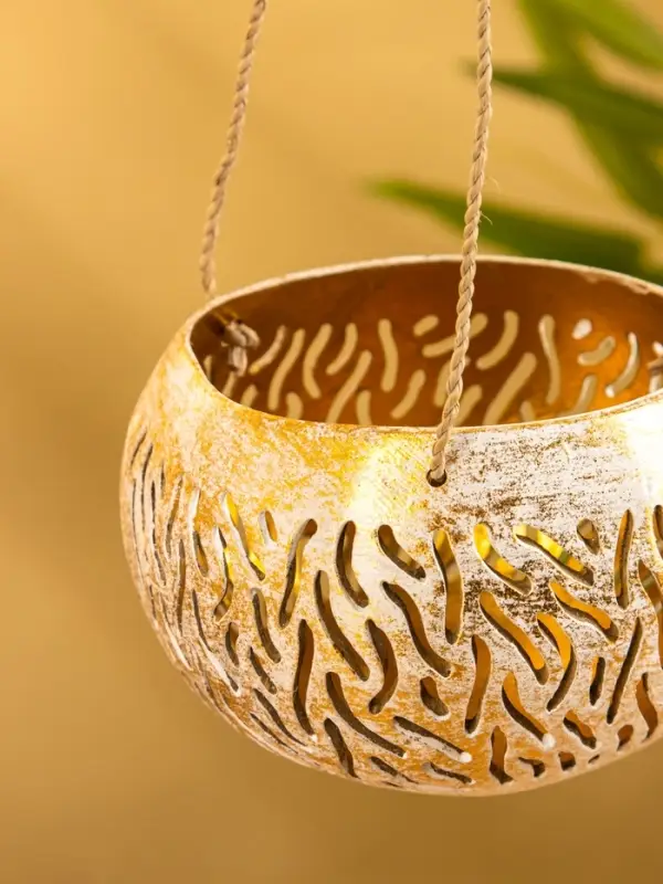 Подсвечник подвесной из кокоса, 9-12 см, золотисто-белый