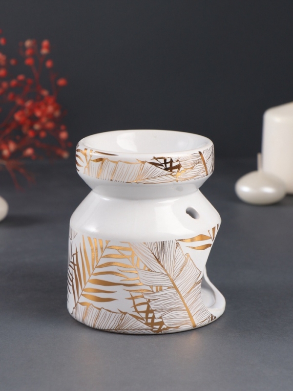 Аромалампа керамика "Золотые пальмовые листья на белом" 9,8х9,8х11 см