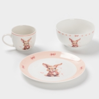 Набор детской посуды 3 предмета Доляна "Пушистый малыш" кружка, миска, тарелка