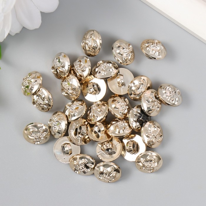 Пуговицы пластик для творчества на ножке "Геральдическая лилия" золото набор 30шт 1,2х1,2 см   94135