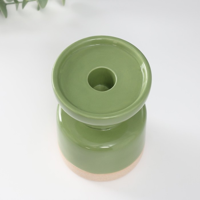 Подсвечник керамика на 1 свечу "Атлант" песочно-зелёный 9,3х9,3х13,5 см