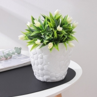 Горшок для цветов с поддоном &laquo;Камешки&raquo;, 3 л, пластик, белый