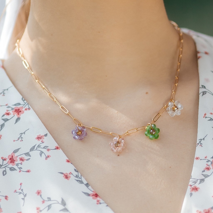 Цепь &laquo;Лето&raquo; цветы, цветная в золоте, L= 40 см