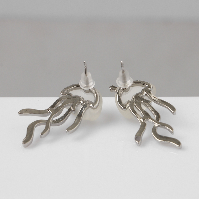 Серьги металл &laquo;Медуза&raquo; миниатюрная, цвет белый