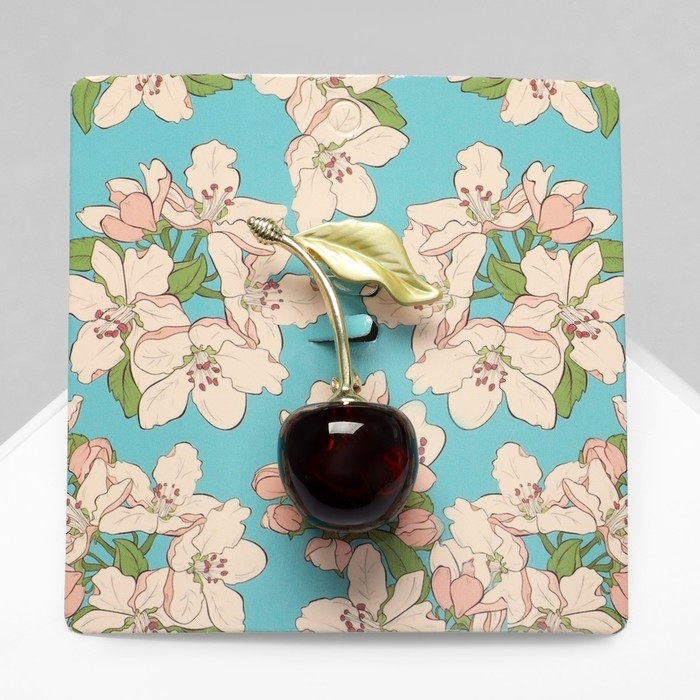 Брошь &laquo;Вишенка&raquo; с листочком, цвет бордово-зелёный в золоте