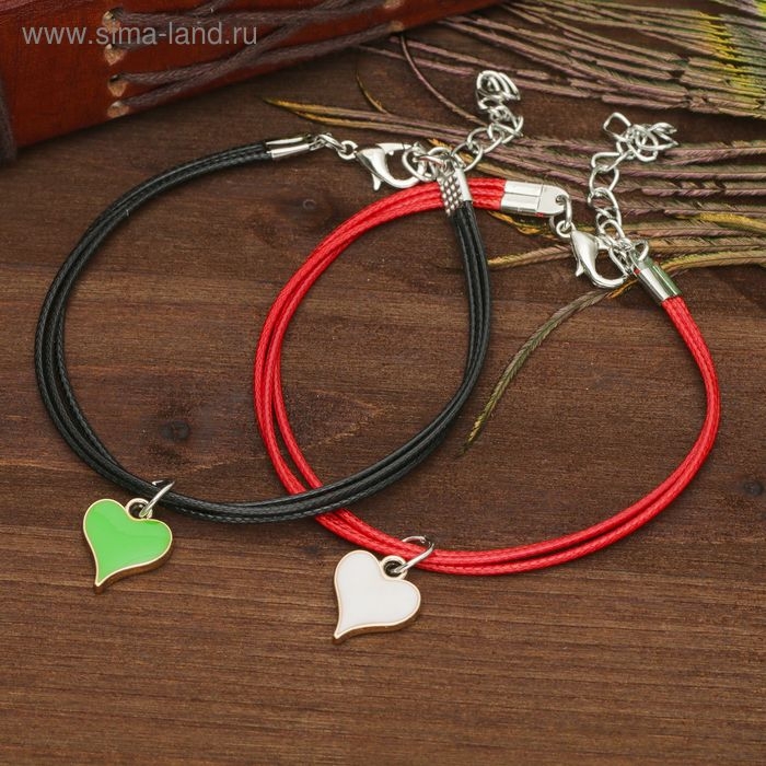 Браслеты &laquo;Неразлучники&raquo; сердце, цвет чёрно-красный, L=17 см
