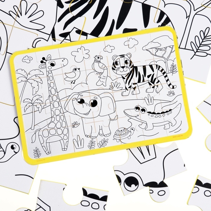 Мягкий пазл для малышей раскраска &laquo;Африка&raquo;, размер 50х33 см, 28 деталей, Крошка Я