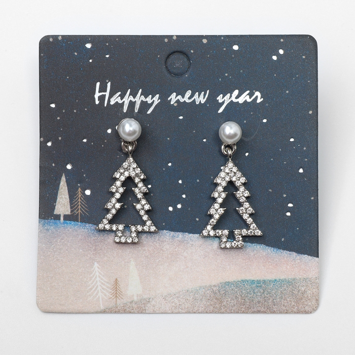 Новый год! Серьги &laquo;Новогодние&raquo; ёлка-трафарет, цвет белый в золоте