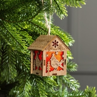 Ёлочная игрушка &laquo;Домик с птицей&raquo;, от батареек, свечение тёплое белое