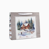 Пакет подарочный новогодний крафтовый вертикальный &laquo;Зимний лес&raquo;, M 26 х 30 х 9 см 9564906 , Новый год