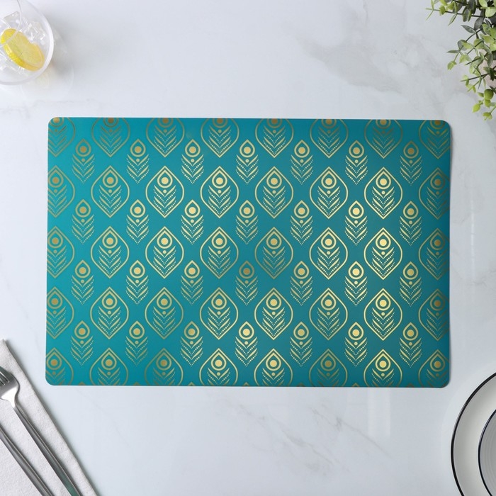 Салфетки сервировочные на стол Доляна &laquo;Перья&raquo;, 4 шт, 30&times;45 см, цвет бирюзовый