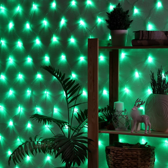 Гирлянда &laquo;Сеть&raquo; 1.6 &times; 1.6 м, IP20, прозрачная нить, 144 LED, свечение зелёное, 8 режимов, 220 В