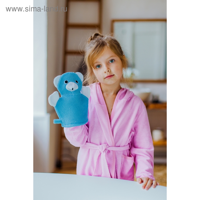 Мочалка-варежка детская для купания Доляна &laquo;Мишка&raquo;, 22 см