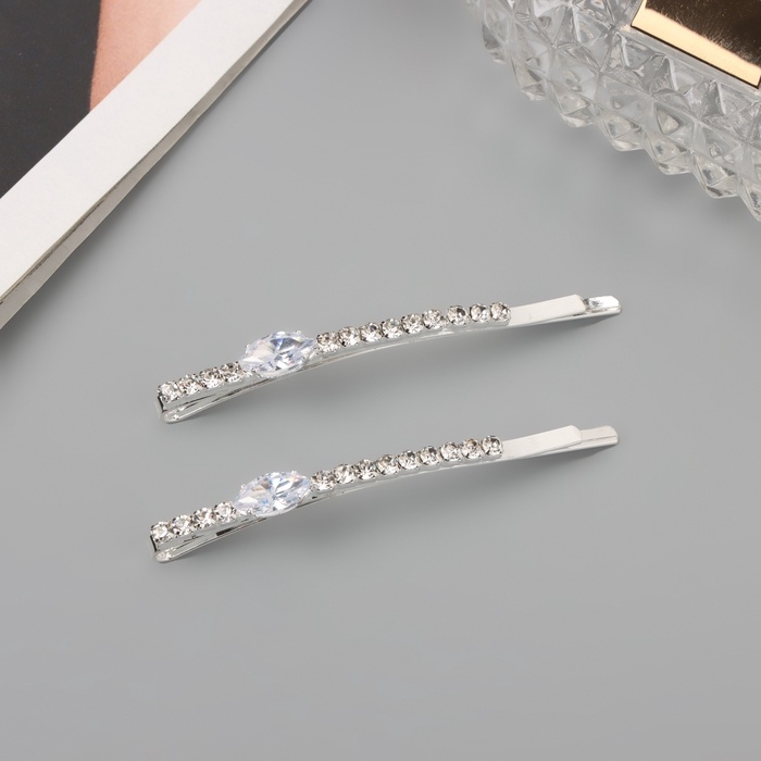 Невидимка для волос &laquo;Беат&raquo; (набор 2 шт) лепесток, 6 см, серебро