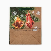 Пакет подарочный новогодний крафтовый вертикальный &laquo;С Новым годом&raquo;, ёлочные игрушки, ML 23 х 27 х 11.5 см , Новый год