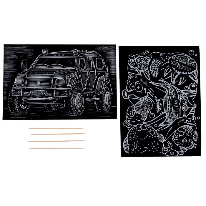 Гравюра объёмная &laquo;Рыбки+машина&raquo;