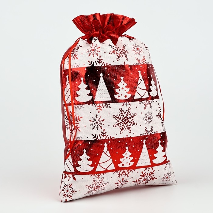 Мешочек подарочный парча &laquo;Новогодний орнамент&raquo;, красный, 20 х 30 см, Новый год