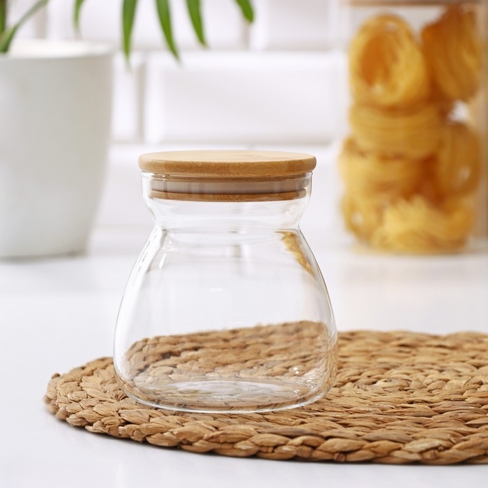 Банка стеклянная для сыпучих продуктов с бамбуковой крышкой &laquo;Бамбук&raquo;, 650 мл, 11&times;12 см