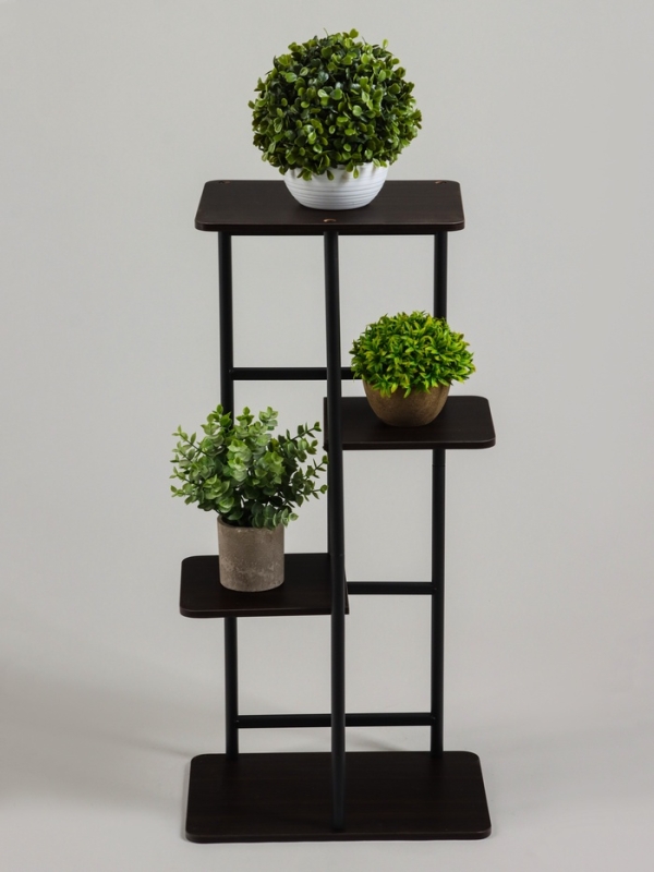 Подставка для цветов Greengo, 4 полки, 36 &times; 23 &times; 74 см, напольная, каркас металл, полки МДФ, чёрная