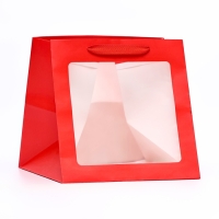 Пакет крафт с квадратным дном и окном, 25 х 25 х 25 см, красный