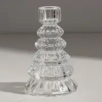Подсвечник стекло "Ёлочка" прозрачный d=2 см 8,5х8,5х13,5 см
