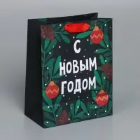Пакет подарочный новогодний крафтовый &laquo;Green&raquo;, MS 18 х 23 х 10 см