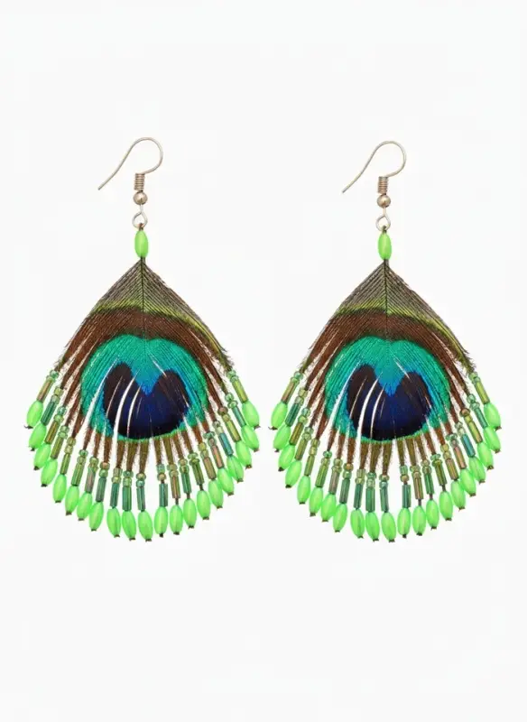 Серьги "Павлин" 5х8 см, цв. зелёный
