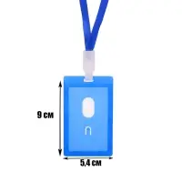 Бейдж - карман вертикальный, внешний размер 112&times;67 мм, внутренний размер 90&times;54 мм, синий, с синей лентой, жёсткокаркасный