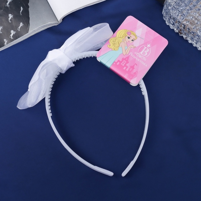 Ободок для волос "Школьница" бант классик, 11х1 см, белый