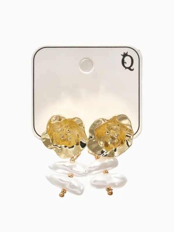 Серьги жемчуг "Цветы кувшинки", цвет белый в золоте