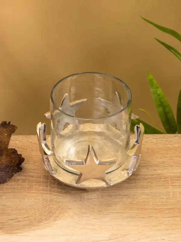 Подсвечник со стеклом"Созвездие" алюминий 11х11х12 см