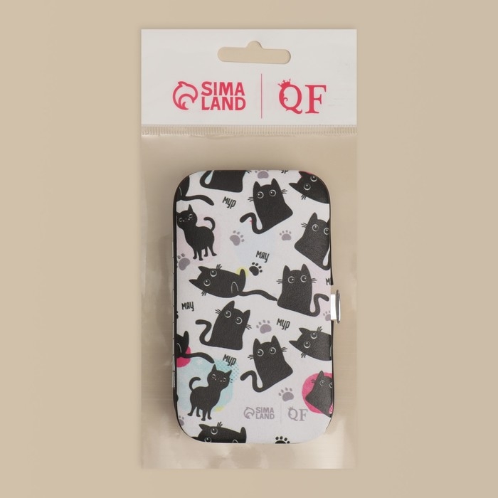 Набор маникюрный &laquo;Мур-мяу&raquo;, 7 предметов, в футляре, цвет чёрный/белый